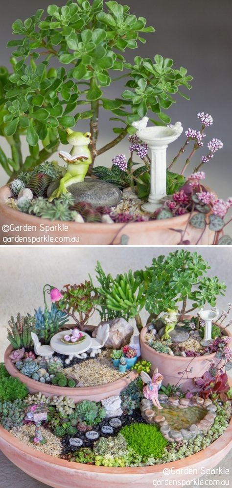 Miniature Garden Design, Miniature Garden Decor, Crafts Corner, Fairy Garden Flowers, Fairy Garden Pots, Indoor Fairy Gardens, Cozy Garden, Tattoo Plant, Fairy Garden Plants