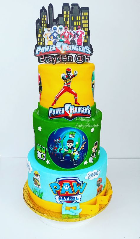 Paw Patrol, Ben10 & Power Rangers Cake🤗 Power Rangers Cake, Power Ranger Cake, Character Cakes, Boy Character, Kids Cake, Paw Patrol, Power Rangers, No Bake Cake, Snow Globes