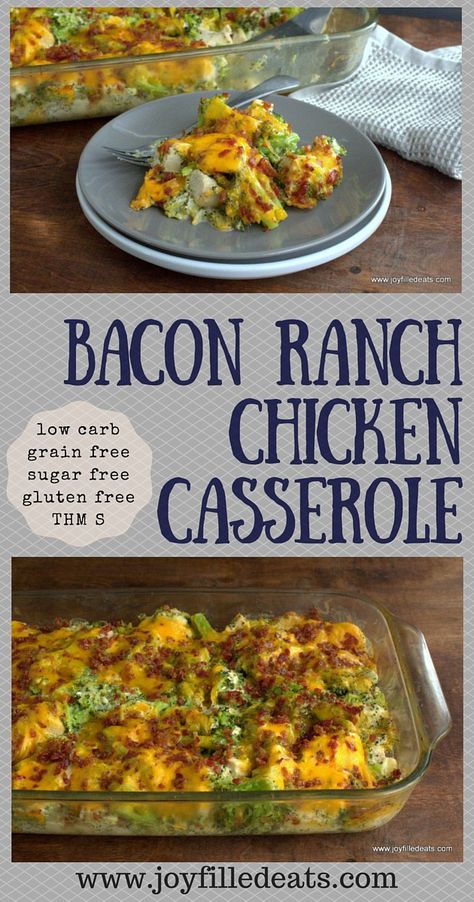 My Bacon Ranch Chicken Casserole is a hit with kids and adults. Quick, easy, and so comforting. This is cheesy, bacony, and filling. It is low carb, grain, gluten, & sugar free, & a THM S. Ketodiet Low Carb Veggie, Bacon Ranch Chicken, Low Carb Grain, Ranch Casserole, Chicken Bacon Ranch Casserole, Trim Healthy Momma, Ranch Chicken Casserole, Low Carb Casseroles, Joy Filled Eats