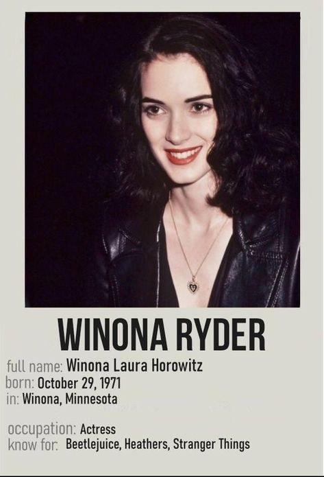 Winona Stranger Things, Winona Ryder Wallpaper, Winona Ryder Movies, Winona Ryder Style, September Moodboard, Winona Ryder 90s, Winona Rider, Johnny And Winona, Minimalist Polaroid Poster