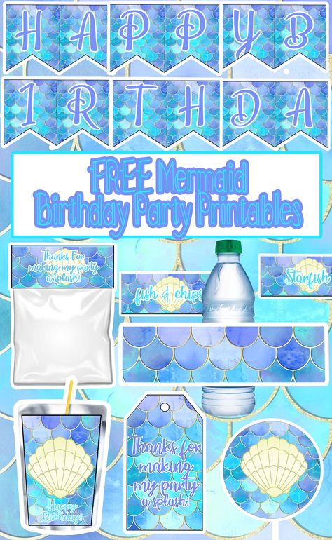 FREE Under The Sea Mermaid Birthday Party Printable Files | Cupcake Toppers | Invitations | Banner | Juice Pouch Labels | Thank You Tags | Food Labels | Candy Bag Labels Mermaid Birthday Party Bags, Mermaid Birthday Party Food Labels, Mermaid Party Invites Free Printable, Mermaid Thank You Tags Printable Free, Mermaid Birthday Party Printables Free, Mermaid Birthday Banner Printable Free, Free Mermaid Party Printables, Mermaid Party Food Labels, Mermaid Food Labels