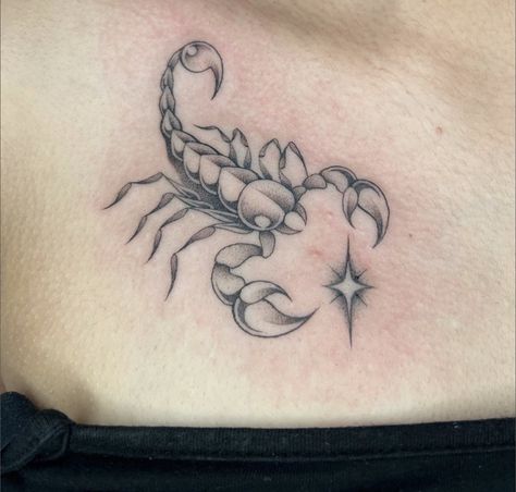 Scorpions Tattoo Design, Scorpion Tattoo On Arm, Scorpion Tattoos, Cute Thigh Tattoos, Black Line Tattoo, Lily Tattoo Design, Stick Tattoo, Whimsical Tattoos, Collarbone Tattoo