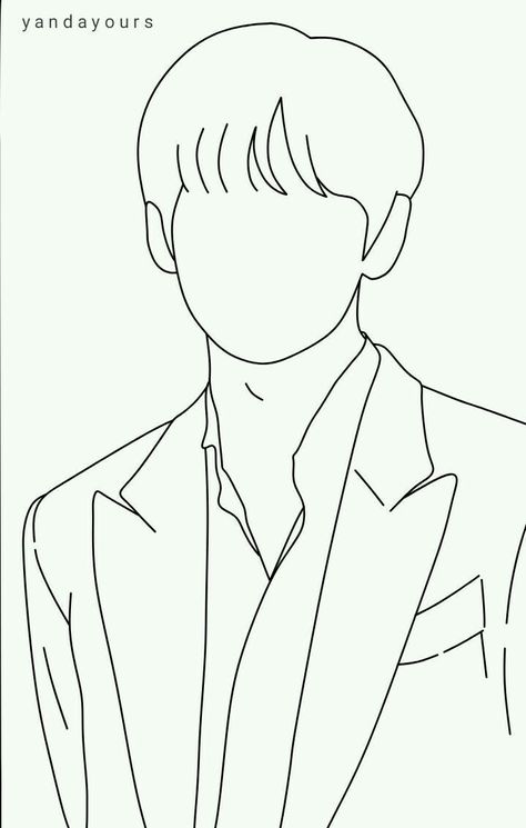 Lineart Simple Kpop, Taehyung Outline Drawing, Bts Outline Drawing, Bts Line Art Drawing, Outline Art Aesthetic, Taehyung Line Art, Bts Painting, Cartoon Outline, 심플한 그림