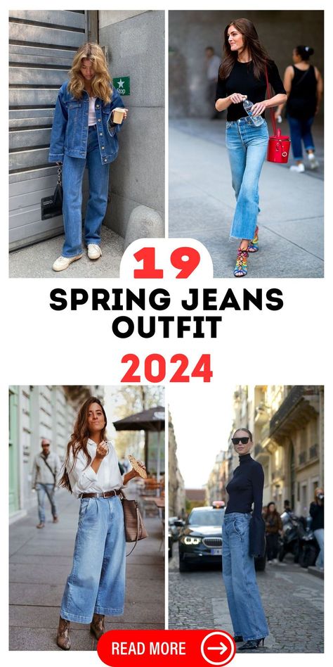 Dive into the aesthetics of spring with our Spring Jeans Outfit Aesthetic 2024 line. These jeans feature unique designs and fits, perfect for those who appreciate a blend of artistic flair and everyday wear. Ideal for making a fashion statement this spring. Trouser Jeans Outfit Spring, Spring Blue Jeans Outfit, Spring 2024 Jeans Outfit, Jeans Outfit Spring 2024, Spring Wide Leg Jeans Outfit, Jeans Summer 2024, Jeans Spring 2024, Jeans Outfit Summer 2024, Jean Outfits 2024