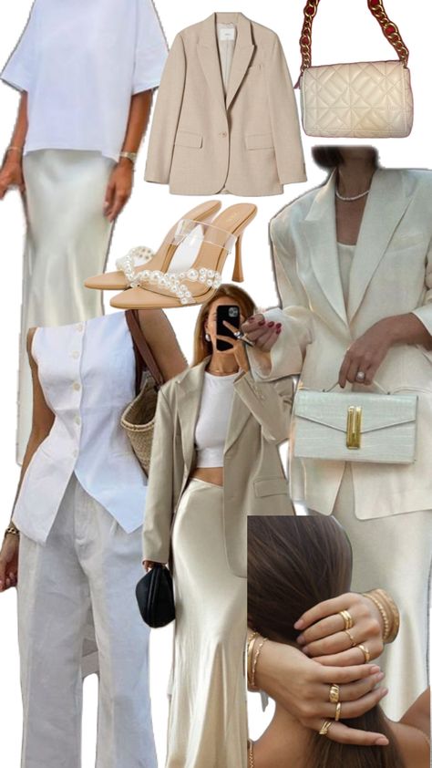 Cream outfit Cream Outfit, Cream Skirt, Blazer White, Cream Blazer, Blazer And Skirt, White Blazer, White Top, White Tops, Dress Up