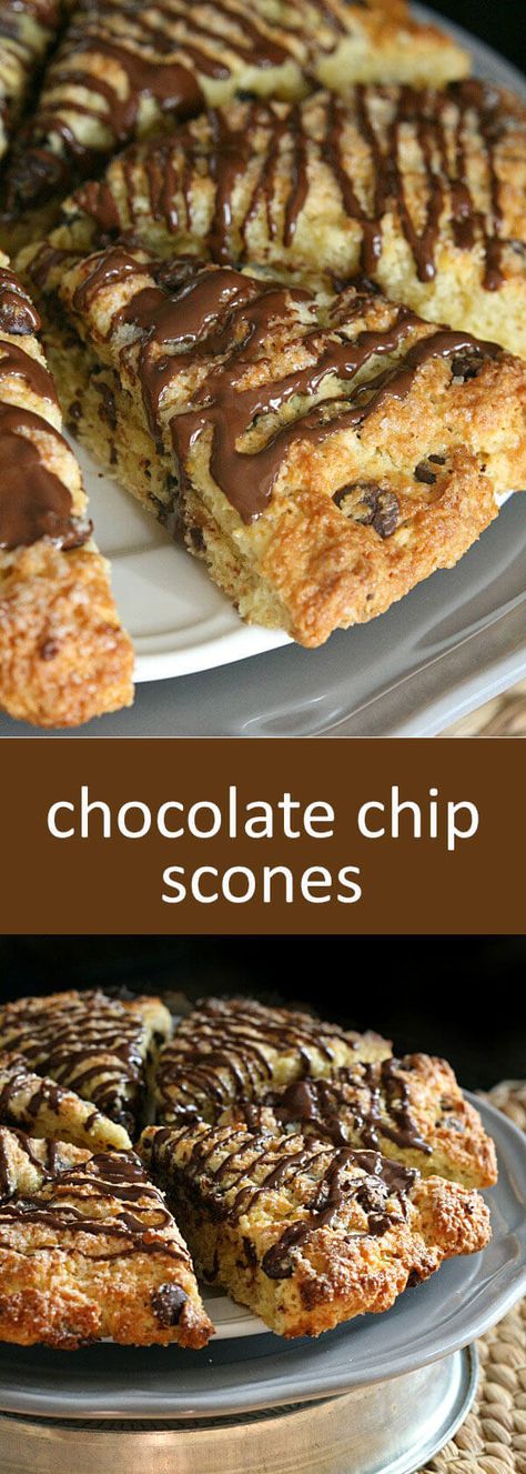 The perfect scone with the most beautiful crunchy sugar crusted top. Tender and full of chocolate chips, these Chocolate Chip Scones will seriously be the best scone you've ever had! By @yumm Chocolate Chip Scones, Breakfast Baking, Sale Ideas, Bar Recipes, Chocolate Drizzle, Chocolate Dessert, Scone Recipe, Bake Sale, Cannoli