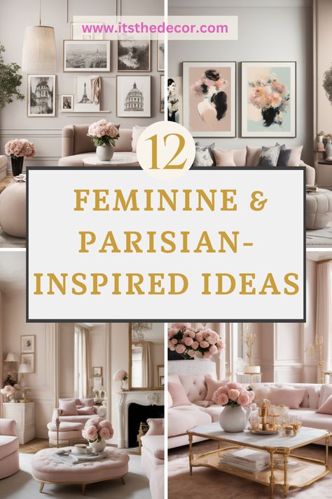 Transform your living space into a chic Parisian retreat with these 12 dreamy decor ideas! Embrace the elegance of soft pinks, creams, whites, and gold to create a feminine, sophisticated home. Discover how to infuse every corner with Parisian charm, from luxurious textiles to ornate lighting. Perfect for apartment dwellers seeking a touch of luxury. Pin now for ultimate Parisian decor inspiration! #ParisianDecor #HomeDecor #FeminineInteriors #DreamyDecor Parisian Home Decor French Style, Parisian Modern Living Room, Parisian Interior Decor, Feminine Apartment Decor, Parisian Style Living Room, Parisian Inspired Bedroom, Elegant Apartment Decor, Chic Parisian Apartment, Parisian Style Home