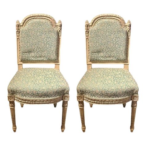 A Paint Decorated Louis XVI Style Side / Dining Chair, Finely Carved - Set of 14 | Chairish Hollywood Regency Dining Room, French Dining Chairs, Painted Dining Chairs, Dining Room Chairs Modern, Chair Upholstery, Louis Xvi Style, Solid Mahogany, Side Chairs Dining, Louis Xvi