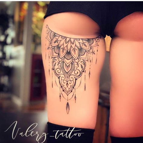 Back Of Thigh Tattoo, Back Of Leg Tattoos, Garter Tattoo, Thigh Tat, Hip Tattoos Women, Leg Tattoos Women, Thigh Tattoos Women, Hip Tattoo, Dope Tattoos