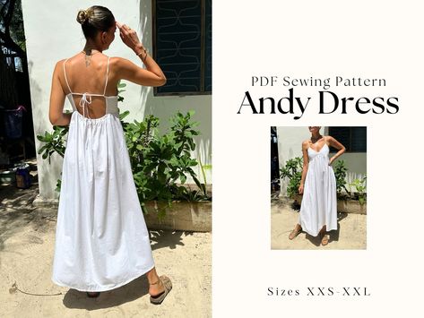 Andy dress- Digital PDF Sewing Pattern | Backless | Maxi Summer dress | Tie back | XXS-XXL | Intermediate | Instant download Style Dress Patterns, Sundress Pattern, Maxi Summer Dress, Summer Linen Dresses, Maxi Robes, Dress Sewing Pattern, Dress Sewing Patterns, Tie Dress, Summer Maxi Dress