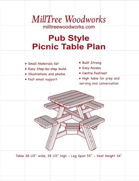 Give your family backyard dining comfort with this Bistro Picnic Table Pub Height Picnic Table, Diy Pub Table Ideas, Picnic Table Ideas, Pinic Table, Kids Picnic Table Plans, Folding Picnic Table Plans, Picnic Table Woodworking Plans, Pub Style Table, Painted Picnic Tables