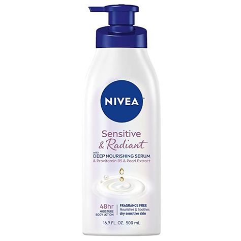 NIVEA Sensitive and Radiant Body Lotion for Sensitive Skin, Unscented Body Lotion With Hypoallergenic Formula, 16.9 Fl Oz Pump Bottle Lotion For Sensitive Skin, Nivea Lotion, Unscented Body Lotion, Unscented Lotion, Lotion For Dry Skin, Moisturizing Body Lotion, Skin Lotion, Pump Bottle, Dry Sensitive Skin