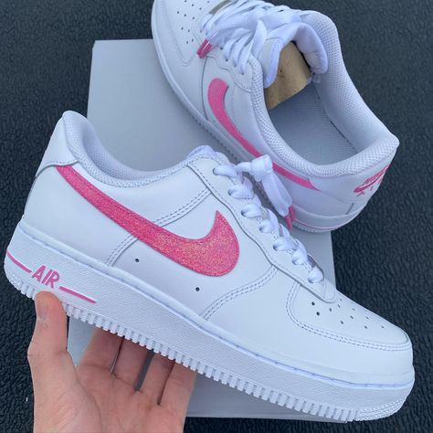 Nike Box, Air Force 1s, Cute Nike Shoes, Custom Glitter, Cute Nikes, Pink Glitter, Custom Shoes, Nike Air Force Sneaker, Nike Air Force