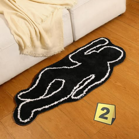 PRICES MAY VARY. FUNKY BATHROOM RUG DECOR: Large size: 19.7x47.3inch(50x120cm). Elevate your bathroom with our cool Black Humanoid design bath mat. Its unique design adds a playful element to your space and is sure to make you smile every time you step on it. SOFT AND FLUFFY: Experience comfort and cuteness combined with our cute bathroom rug. Crafted with plush materials, it provides a soft and cozy feel underfoot while adding an adorable touch to your bathroom. Non-slip TPR Backing: Featuring Bathroom Rug Decor, Realistic Home Decor, Halloween Rugs, Funky Bathroom, Dorm Necessities, Realistic Home, Graphic Rug, Funky Rugs, Eclectic Bathroom