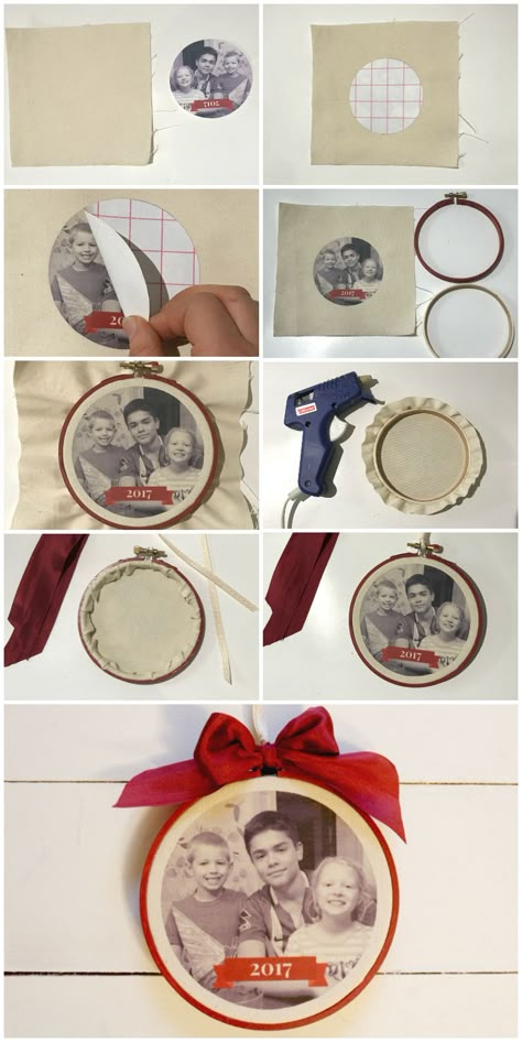 Christmas Photo Ornament Craft Crafts With Glue, Photo Ornament Craft, Christmas Photo Ornaments, Diy Photo Ornaments, Picture Frame Ornaments, Diy Christmas Gifts For Family, Picture Ornaments, Foto Transfer, Christmas Crafts For Adults