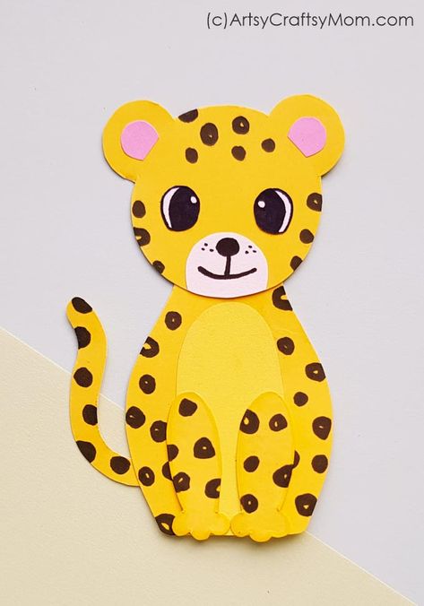 Paper Leopard Craft for Kids + Free Printable Template 1 Preschool Cheetah Crafts, Leopard Preschool Craft, Cheetah Crafts Preschool, Cheetah Crafts For Kids, Paper Animals Template Free Printables, Safari Arts And Crafts, Rainforest Animals Crafts, Jaguar Craft, Cheetah Craft