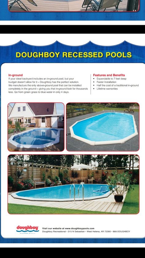 Doughboy recessed pool In Ground Doughboy Pool, Recessed Above Ground Pool, Doughboy Pool Ideas, Pool Types, Pool 2023, Doughboy Pool, Mermaid Grotto, Kayak Pools, Barn Pool