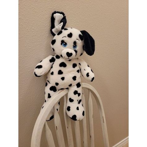 Build a bear white plush dog with black hearts. Bear White, Black Hearts, Plush Dog, Build A Bear, Black Heart, White, Clothes Design, Black, Design