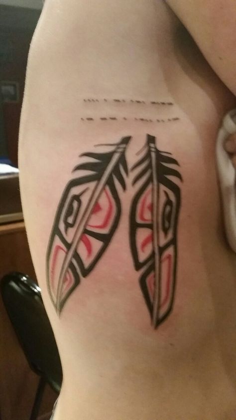 Garth hixon village tattoo, romeo Mi Native Alaskan Tattoo, Tatouage Haida, Eagle Feather Tattoos, Haida Tattoo, Canada Tattoo, Mayan Tattoos, Native Tattoos, Feather Tattoo Design, Raven Tattoo