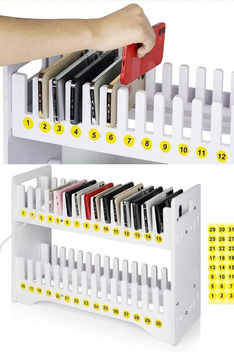 Cell Phone Storage For Classroom, Phone Storage Ideas, Phone Storage For Classroom, Classroom Cell Phone Storage Ideas, Classroom Phone Storage, Cell Phone Holder For Classroom, Full Storage Phone, Classroom Phone Holder, Mobile Phone Shop Design Interiors