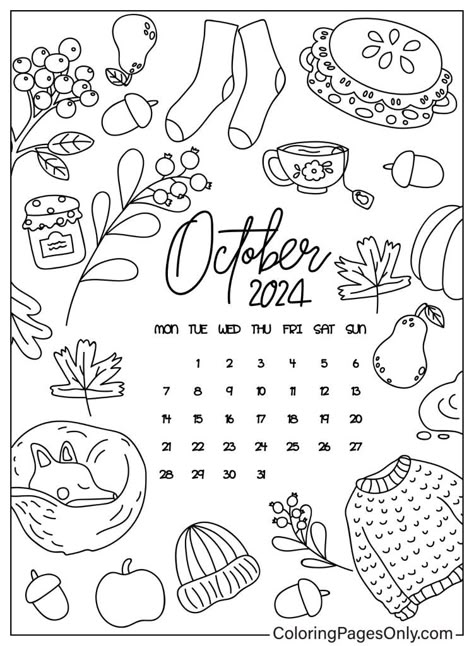 Cute October Calendar, October Coloring Pages, Scary Characters, October Calendar, Coloring Calendar, Kids Focus, 2024 Calendar, Halloween Images, Christmas Coloring Pages