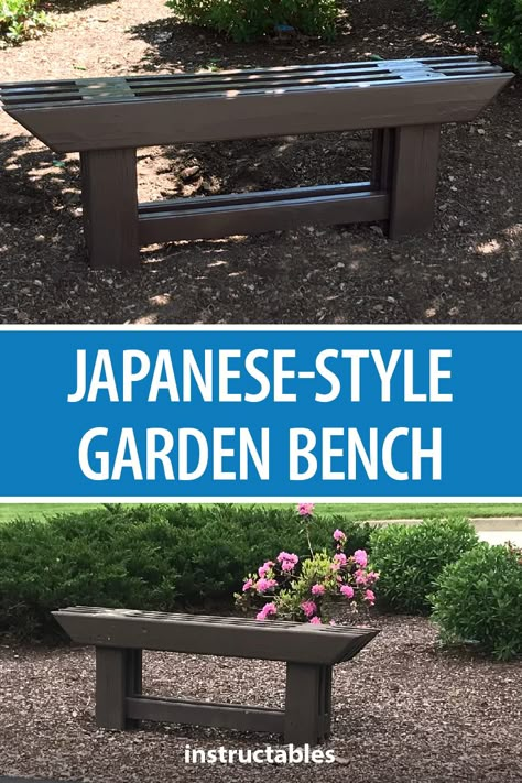 Make a Japanese-style garden bench out of reclaimed wood. A decorative and practical seat for your patio, yard, or wherever you need it.  #Instructables #woodshop #workshop #woodworking #upcycle #furnituredesign #furniture #patio #backyard Japanese Bench Garden, Japanese Patio Furniture, Upcycled Garden Bench, Lean To Decor Ideas, Japanese Garden Seating, Zen Garden Bench, Japanese Outdoor Seating, Japanese Garden Furniture, Japanese Bench Design