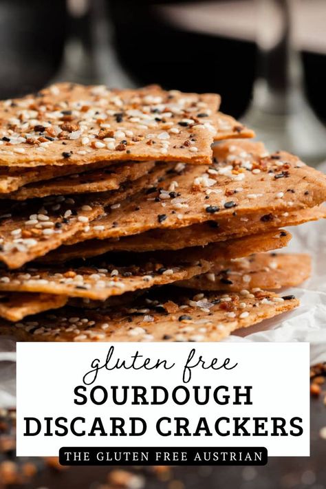 Gluten Free Sourdough Discard Crackers are a delicious way to repurpose excess gluten free sourdough starter and reduce food waste. These crackers, made from the discarded portion of a sourdough starter, boast a unique tangy flavor and a satisfying crunch. You may never want to eat store-bought crackers again - yes, these gluten-free crackers are that good. Gluten Free Sourdough Discard Crackers, Gluten Free Sourdough Crackers, Gluten Free Discard Sourdough Recipes, Gluten Free Crackers Recipe, Gluten Free Discard Recipes, Juniper Recipes, Gluten Free Sourdough Discard Recipes, Gluten Free Sourdough Discard, Crackers Gluten Free