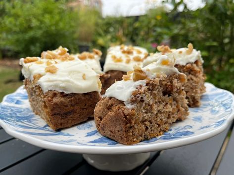 Creamy Gluten Free Carrot Cake Traybake Recipe Carrot Cake Traybake, Gluten Free Carrot Cake, Cake Tray, Tray Bake Recipes, Gluten Free Cake, Cream Frosting, Gluten Free Flour, Baking Tins, Carrot Cake