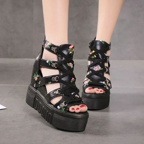 Cute wedged sandals 💗 https://s.click.aliexpress.com/e/_EHbiGXd #girls #womenfashion #sandal Summer Shoes Wedges, Roman Style, Casual High Heels, Roman Sandals, Summer Wedges, Roman Fashion, Super High Heels, Womens Summer Shoes, Peep Toe Sandals