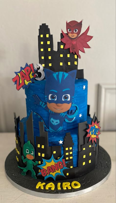 Pj Mask Cake Ideas, Pj Mask Birthday Cake, Pj Masks Birthday Party Ideas, Pj Mask Cake, Pj Masks Birthday Cake, Cake Designs For Boy, Pj Masks Birthday Party, Pj Mask Party, Birthday Return Gifts