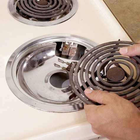 You can solve most electric range burner problems yourself and avoid the expensive service call. It's quick and easy to replace a burner or bad burner socket. Clean Oven Door, Cleaning Pans, Stove Repair, Stove Top Burners, Handy Gadgets, Appliance Repair Service, Handy Man, Home Fix, Oven Cleaning