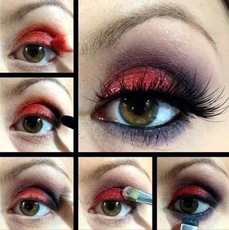 Pirate Makeup, Black Eye Makeup, Make Up Designs, Red Eye Makeup, Makeup Tutorial Eyeshadow, Eye Makeup Steps, Make Up Tutorials, Red Makeup, Eye Makeup Ideas