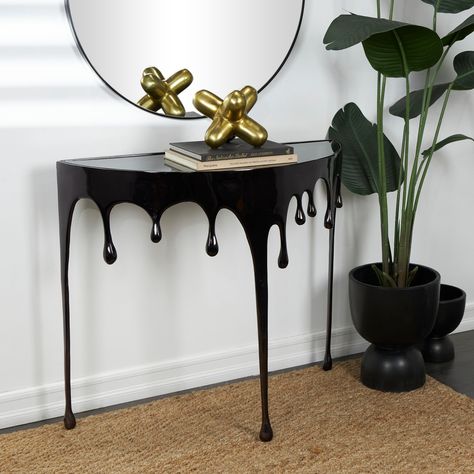 Silver Console Table, Unique Console Table, Colored Furniture, Black Console Table, Unique Sculptures, Aluminum Table, Drip Painting, Art Installation, Glass Top Table