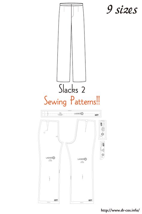 Slacks Pattern, Slack Pattern, Sewing Patterns Free Women, Japanese Sewing Patterns, Wrap Dress Pattern, Sewing Pants, Free Sewing Patterns, Free Pdf Sewing Patterns, Japanese Sewing