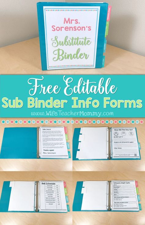 These FREE editable substitute binder forms are perfect for elementary teachers! All you need to do is fill in your info and put them in your sub binder. You will love this FREE sub binder! It includes important information that your substitute will want to know. Binder Templates Free, Substitute Teacher Forms, Substitute Teacher Binder, Substitute Folder, Teacher Binder Organization, Math Club, Substitute Binder, Sub Binder, Folder Ideas