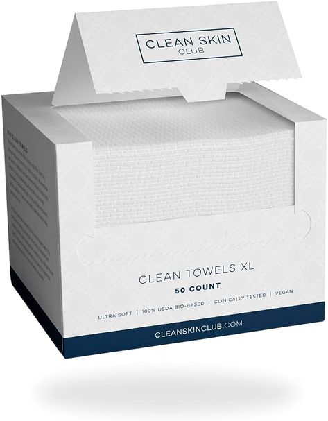 Clean Skin Club Clean Towels, 100% USDA Biobased Dermatologist Approved Face Towel, Disposable Clinically Tested Face Towelette, Facial Washcloth, Makeup Remover Dry Wipes, Ultra Soft, 50 ct, 1 pack : Amazon.co.uk: Beauty Clean Towels, Makeup Remover Wipes, Face Towel, Facial Cleansing, Facial Wash, Dermatology, Clean Skin, Belleza Natural, Makeup Skin Care