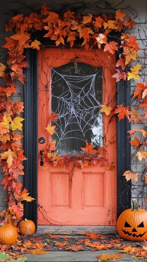 Elevate your Halloween spirit with enchanting door decorations! Craft a bewitching entrance using pumpkins, bats, and skeletons. Let your creativity run wild with DIY projects or store-bought embellishments. From cute and whimsical to downright terrifying, there's a perfect Halloween door decor style for every home. Impress your guests and passersby with a hauntingly beautiful display. Entrance Halloween Decor, Apartment Door Halloween Decor, Apartment Door Decorations, Halloween Doorway, Halloween Doors, Halloween Door Decor, Halloween Front Door Decorations, Halloween Front Doors, Homemade Halloween Decorations