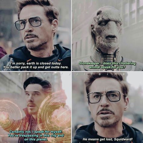 Dr.Strange and Tony Stark Ebony Maw, Avengers Images, Avengers Movie, Avengers Iron Man, Funny Marvel, Thor Loki, Funny Marvel Memes, Marvel Quotes, Dc Memes