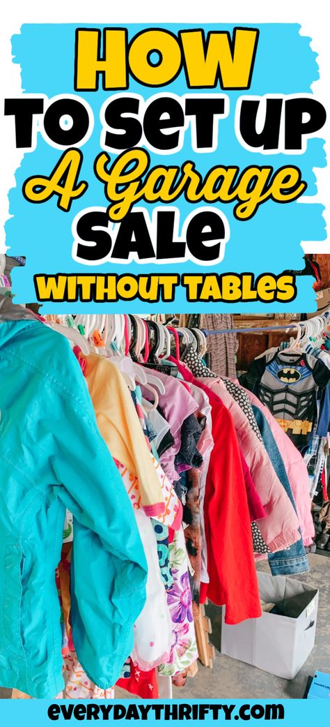 Garage Sale Table Ideas, Garage Sale Clothes Rack Ideas, Diy Clothes Rack For Yard Sale, Garage Sale Ideas Display, Garage Sale Clothes, Yard Sale Clothes, Yard Sale Clothes Rack, Yard Sale Display, Yard Sale Hacks