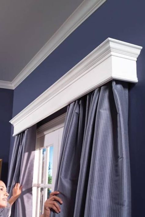 21 Homemade Window Cornice Plans You Can DIY Easily Window Cornice Diy, Wooden Cornice, Window Cornice, Interior Window Trim, Window Cornices, Cornice Design, Interior Windows, Diy Window, Curtain Designs