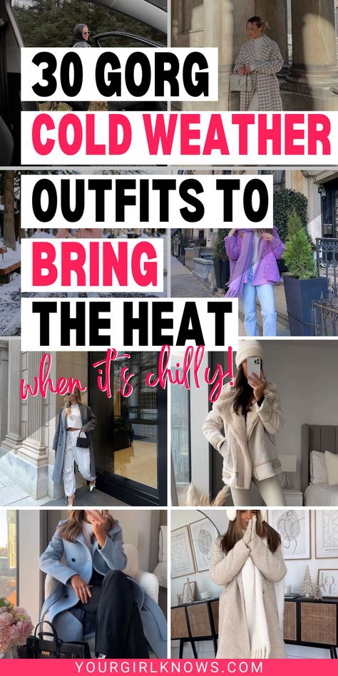 Winter is always confusing. I mean, even if you want to put up a cute winter outfit and dress up, you cannot because of all the chills. So here's how to cute look in winter with these 31 jaw-droppingly cute cold weather outfits for women to keep you on top of your fashion game and turn heads wherever you go! Cute Outfits Chilly Weather, 35 Degree Weather Outfit Winter, What To Wear With A Dress When Its Cold, Fashion For Cold Weather, Winter Weekend Outfit Cold Weather, Snowy Day Work Outfit, Winter Football Game Outfit Cold Weather Nfl, How To Dress Cute In Cold Weather, Winter Shopping Outfit Cold Weather