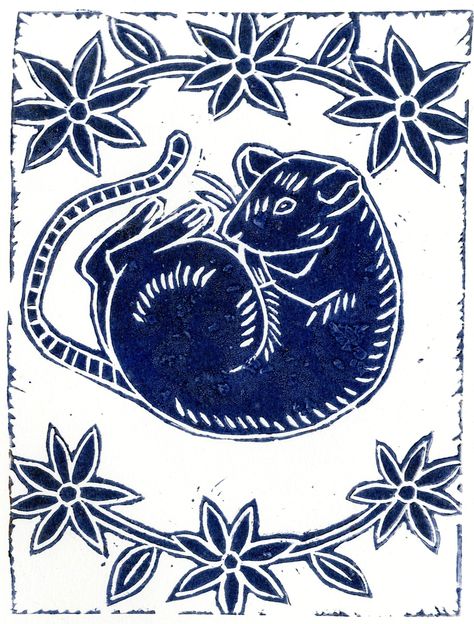 Rat Linocut, Lino Cut Ideas, Lino Cut Prints, Postage Stamp Design, Lino Cuts, Linoleum Print, Lino Art, Stamp Carving, Spooky Tattoos