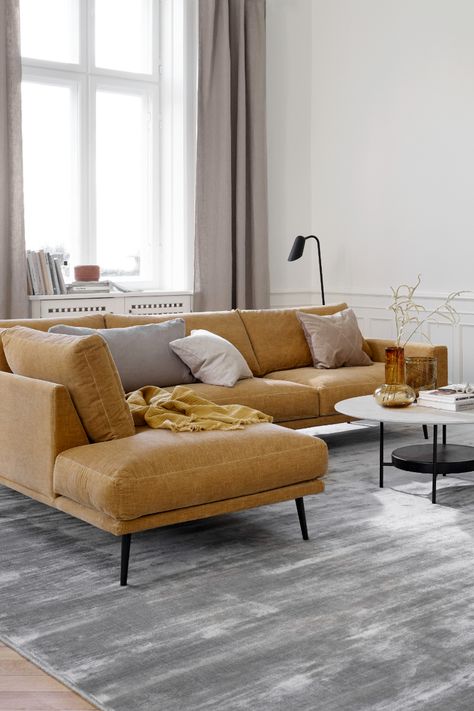 Drawing inspiration from 60s and 70s furniture design, the delicate Carlton sofa will give your living room that subtle retro touch that's sure to turn some heads. #summerhomedecor #summervibes #summerinterior #boconcept #danishdesign #accessories #scandiliving #scandinaviandesignideas #yellow #yellowtrend #mustardsofa Vibe Drawing, 70s Furniture, Yellow Sofa, Room Furniture Design, Retro Living Rooms, Yellow Living Room, Furniture Design Living Room, Bed Furniture Design, Livingroom Layout