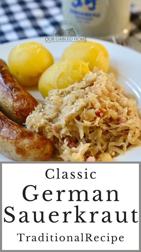 This sauerkraut recipe will be your new favorite! With a tad of sweetness it is the perfect side for all your roasts or sausages. Bavarian Sauerkraut Recipe, Sourkrout Recipes, German Sauerkraut Recipe, Sourcrout Recipes, German Sauerkraut, Sausage Sauerkraut, Sauerkraut Recipe, Oktoberfest Food, Dinner Recipes For Two