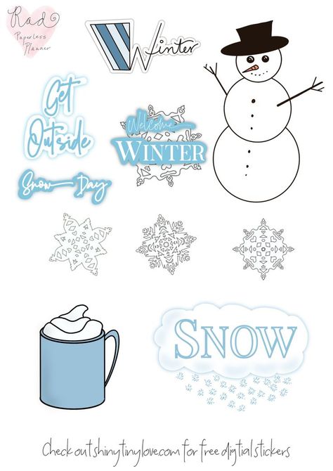 Free digital stickers for digital planners and social media png files and goodnotes file. Get it free in the freebies vault at shinytinylove.com Winter theme with a snowman, fun words, hot cocoa and snow stickers. Free Digital Stickers, Free Wedding Planner Printables, Ipad Organizer, Free Wedding Planner, Planner Writing, Free Planner Stickers, Month Stickers, Wedding Planner Printables, Daily Planner Pages