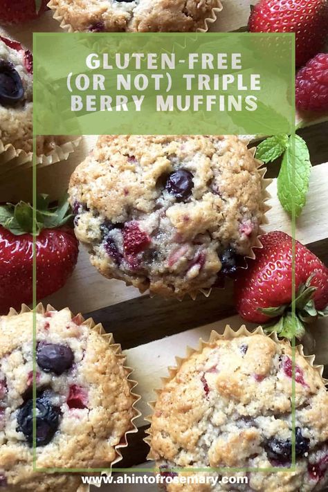 With gluten or without, these Ina Garten treats are bursting with flavor from the strawberries, blueberries & raspberries. The exterior of each muffin is actually a bit crunchy thanks to the late addition of the sugar to the batter. Total deliciousness. A Hint of Rosemary | #fruit #inagarten #barefootcontessa #muffins #strawberries #blueberries #raspberries #glutenfree #glutenfreebaking #ahintofrosemary Blueberry Raspberry Muffins, Strawberry Blueberry Muffins, Triple Berry Muffins, Berry Muffin Recipe, Fruit Muffins, Specialty Food Store, Clean Baking, Raspberry Muffins, Berry Breakfast