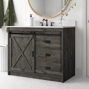 Wayfair | 41 to 45 Inch Bathroom Vanities 42 Inch Vanity, Stone Vanity Top, Coastal Farmhouse Style, Stone Vanity, Farmhouse Vanity, Ceramic Undermount Sink, Brown Sand, Barn Style Doors, Marble Vanity Tops