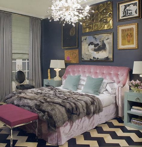 Glamour Decor, Tufted Bed, Eclectic Bedroom, Pastel Decor, Decoration Inspiration, Dream Rooms, Blue Walls, Beautiful Bedrooms, My New Room