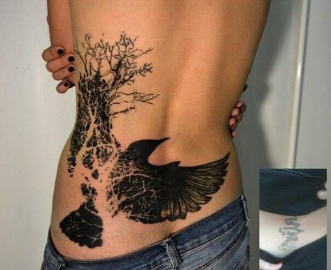 150 Back Tattoo Ideas for Men and Women - The Body is a Canvas #backtattoos #tatooideas Lower Back Coverup Tattoos, Cover Up Lower Back Tattoo, Low Back Tattoo, Maleficent Tattoo, Hidden Tattoo, Back Tattoo Women Spine, Back Tattoos Spine, Butterfly Tattoo Cover Up, Lower Back Tattoo Designs