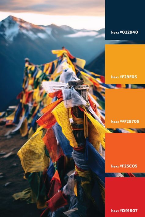 Beach Body Challenge, Orange Color Combinations, Red Color Palette, Tibetan Prayer Flag, Himalayan Mountains, Color Palette Yellow, Red Colour Palette, Red Orange Color, Branding Resources